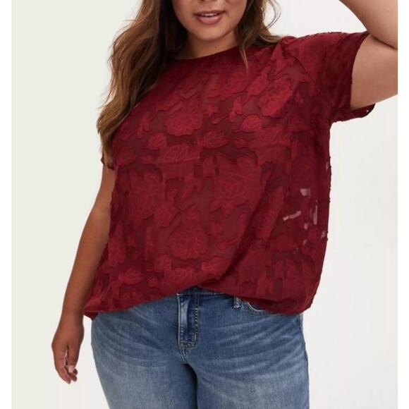 NWT Torrid Abbey Chiffon Clip Floral Red 3 3X 22 - 24 Sheer coquette whimsigoth - Picture 2 of 9